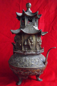 Pagode Bronze mit 8 Unsterblichen Weihrauchbrenner China